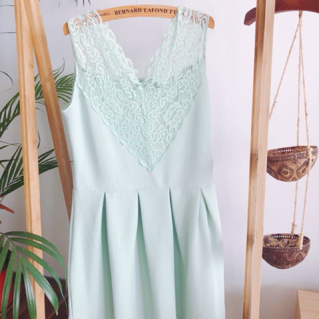 Mint Light Green Color Lace Dress Women S Fashion Clothes Dresses Skirts On Carousell