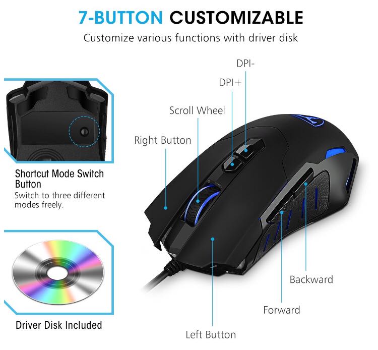 PICTEK (Category: Computer Keyboard) located in Singapore. Submitted by hahaha98 (Listing ID 158608554, Image 3). Description: Pictek Gaming Mouse Wired [7200 DPI] [Programmable] [ Breathing Light] Ergonomic Game Computer Mice with 7 Buttons for PC,Gamer.