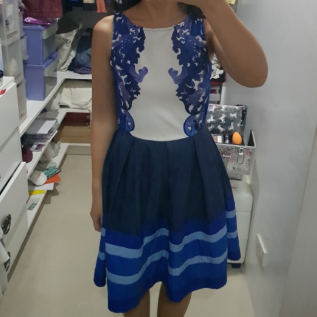 Plains and prints blue dress with pockets Women s Fashion Tops
