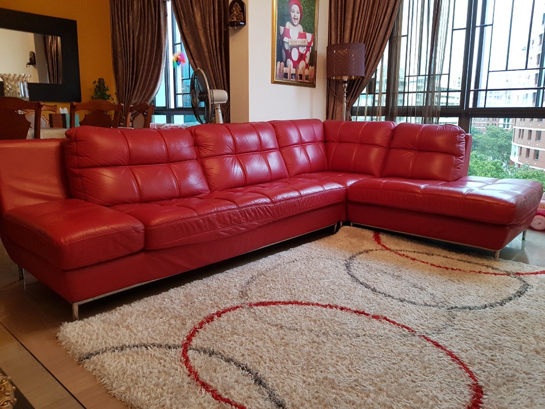 Red Leather Sofa L Shape Furniture Sofas On Carou