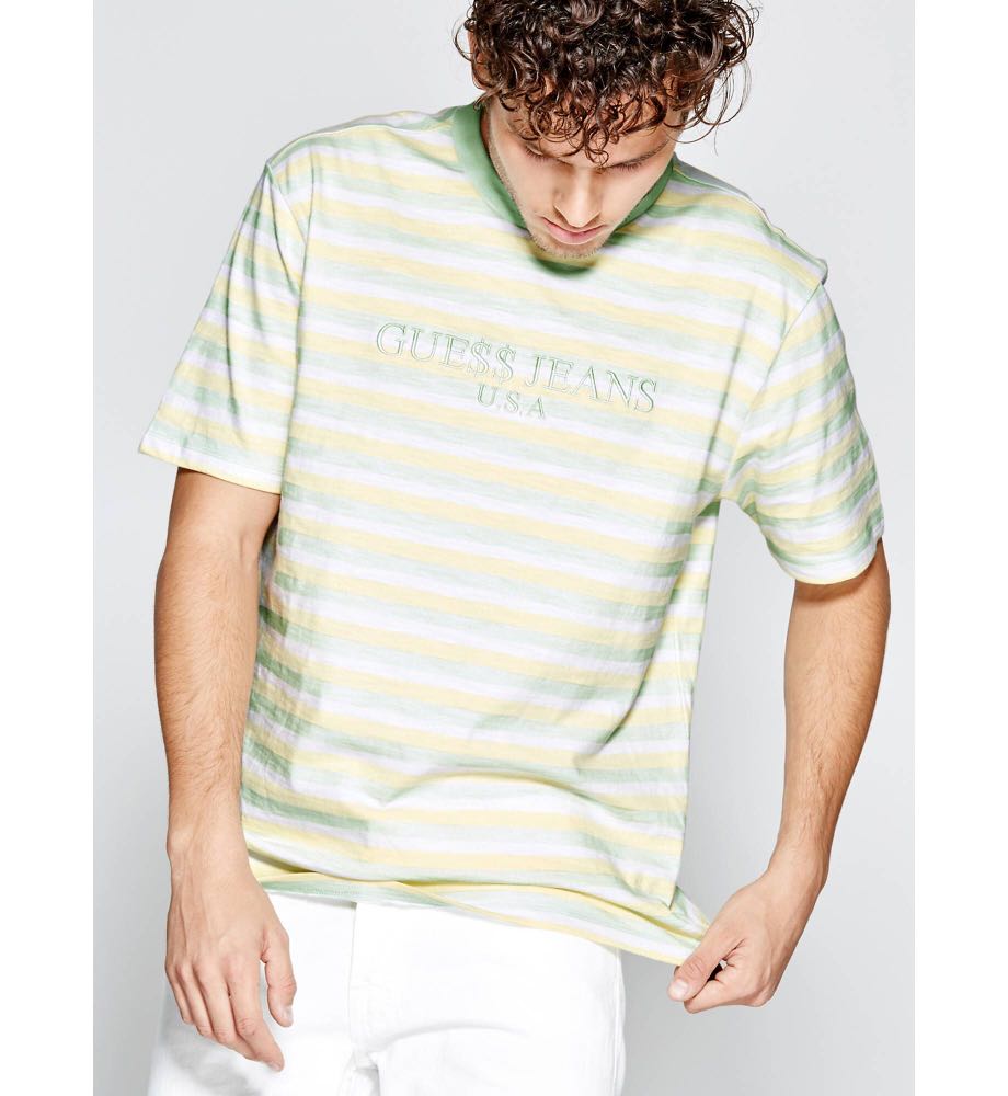 Guess x asap rocky green and yellow striped t tee shirt, Men's Fashion, Tops & Sets, & Polo Shirts on