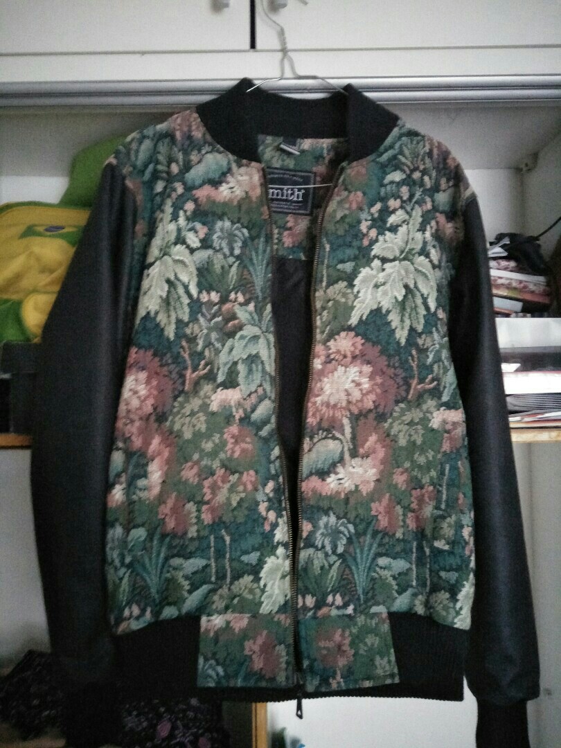 Jaket Bomber Smith Lengan Kulit Motif Bunga Fesyen Pria Pakaian Di Carousell