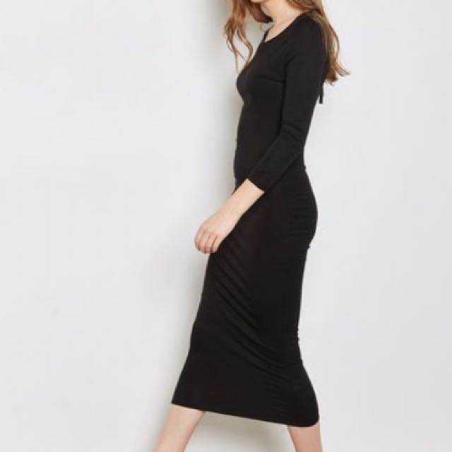 black long sleeve maxi bodycon dress