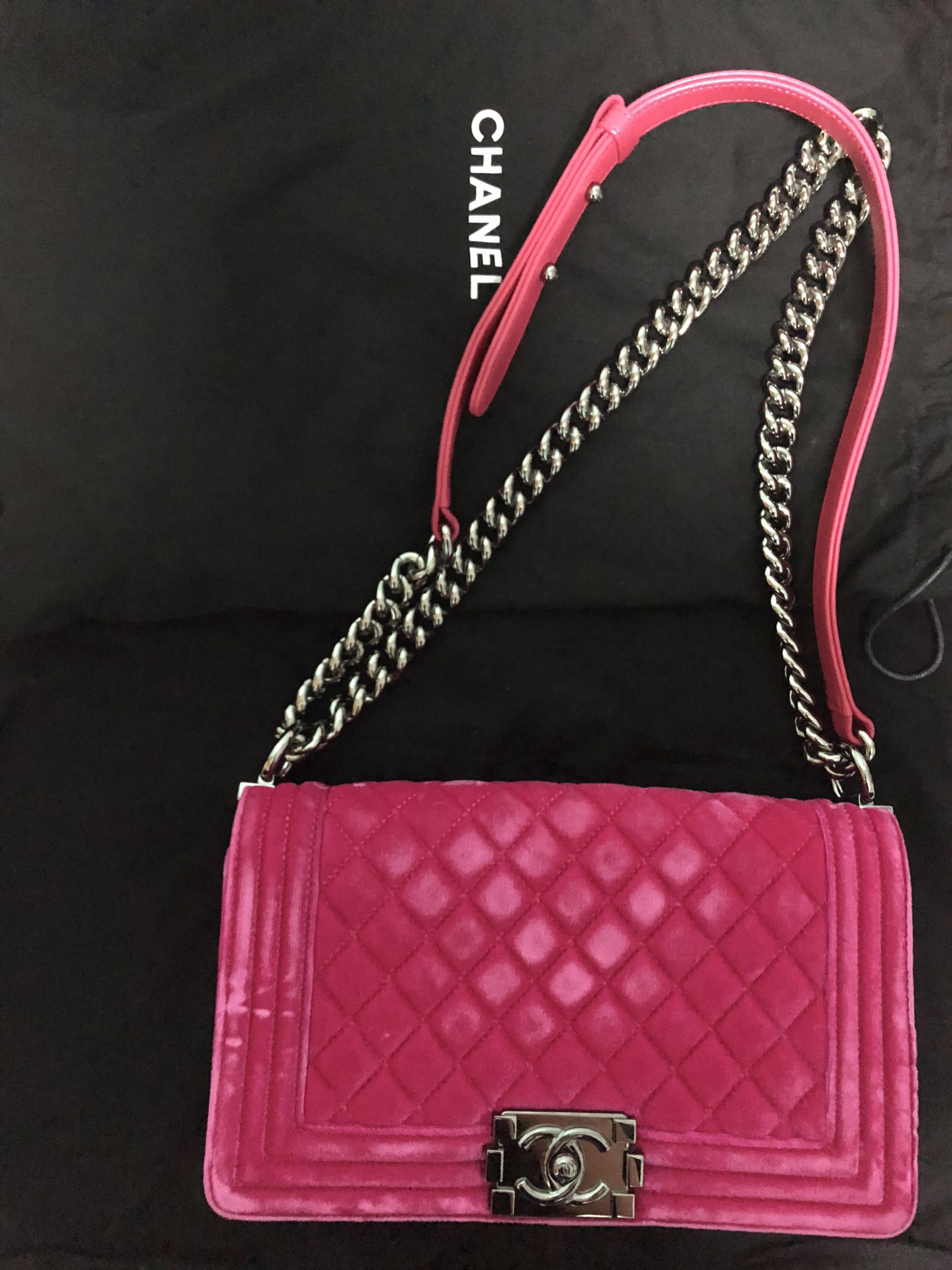 Chanel Pink Quilted Velvet Medium Boy Bag