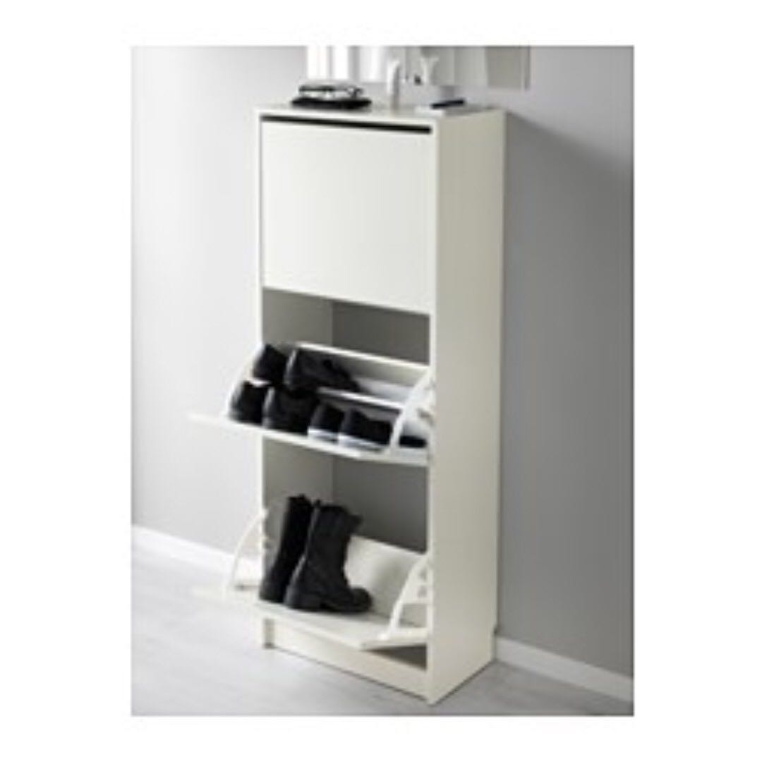 Ikea Bissa Shoe Cabinet With 3 Compartments White Furniture Shelves Drawers On Carousell