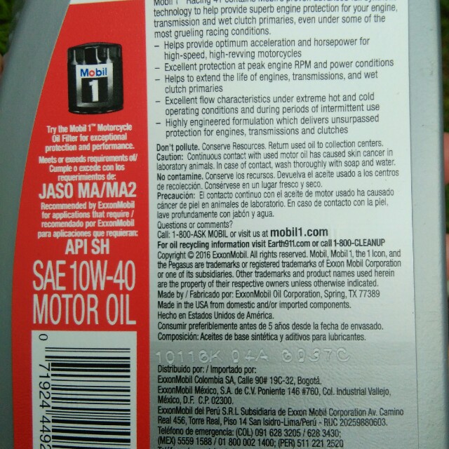 Mobil 1 Racing 4T 10w40 Full Synthetic Engine Oil, Motorcycles