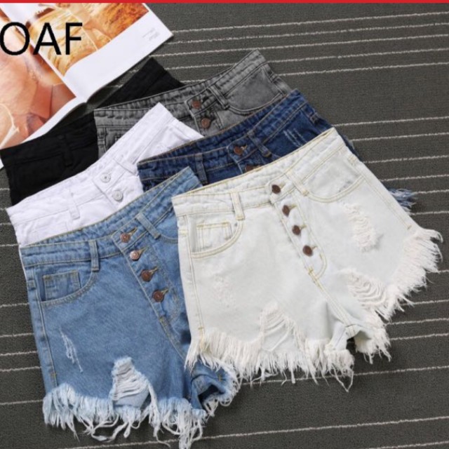 high waisted frayed jean shorts