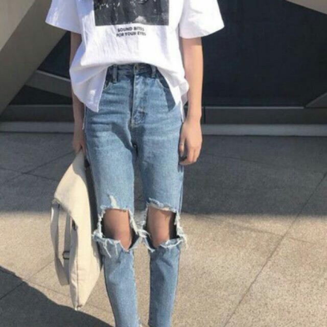 mom jeans with holes in knees