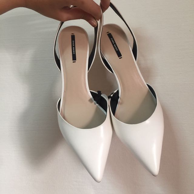 Zara White Pointed Heels, Women's 