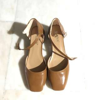 Vintage Retro Brown Mary Jane Square Toe Ankle Strap Pumps Sandals Heels Size 39