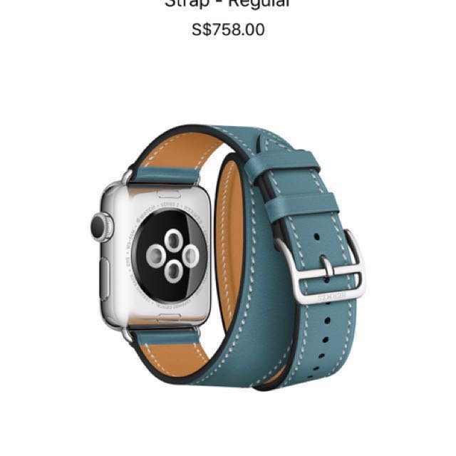 Apple Watch Hermes 38mm Bleu Jean Swift Leather Double Tour Band Only