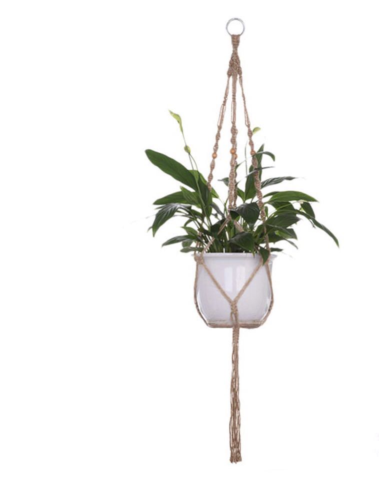 handcrafted beaded macrame jute plant basket hanger
