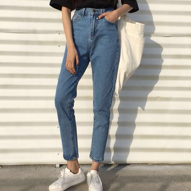 Light Blue Mom Jeans High Waist, Women 