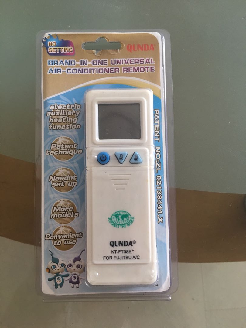 AC remote control (Category: Pest Control Supplies) located in Singapore. Submitted by lm_residence (Listing ID 159329066, Image 1). Description: Qunda airconditioner remote control Model KT-FT08E+ for fujitsu Very good quality and almost new unit Selling only 13sgd.
