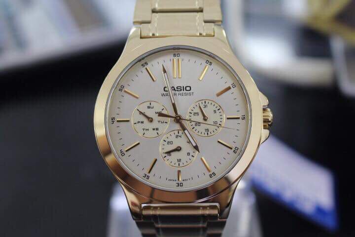 Casio gold chronograph watch outlet