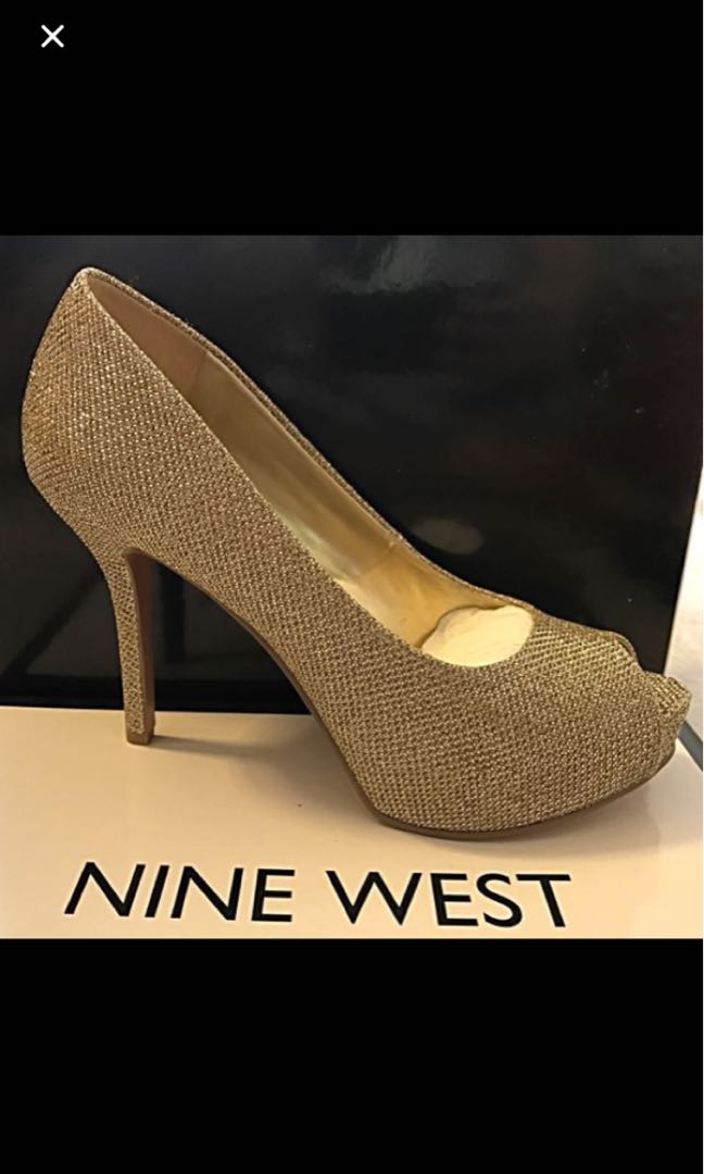 Gold peep toe heels shoes, Women's 