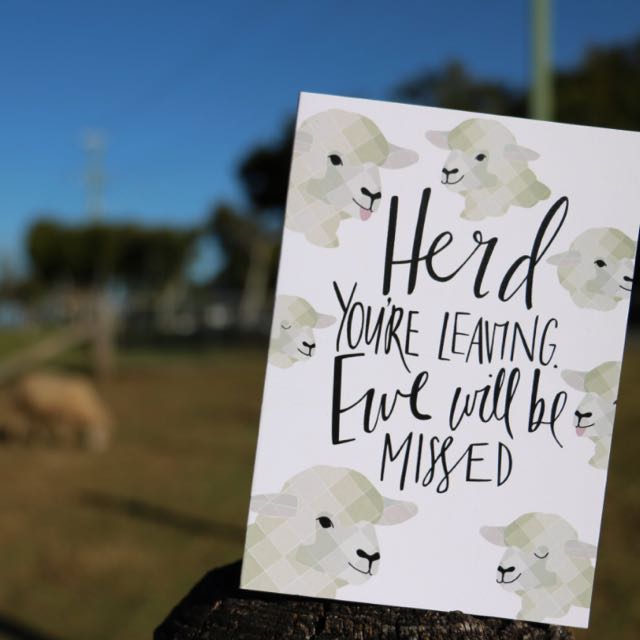 "herd you're leaving you'll be missed" farewell card