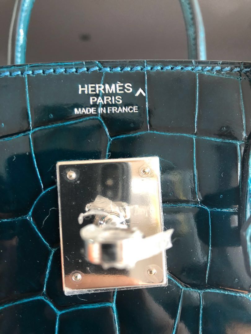 Hermes Blue Izmir Turquoise Porosus Crocodile Birkin 30 Bag