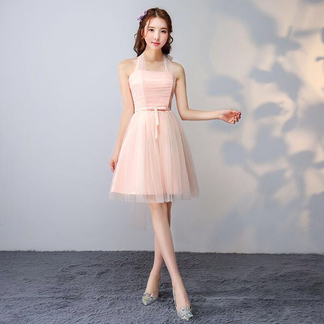 Pink Chiffon Bridesmaid Dress pastel peach wedding rom r.o.m