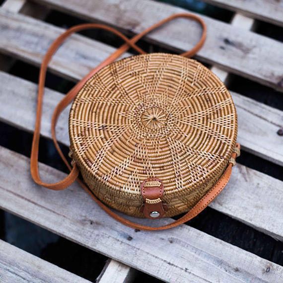 round rattan sling bag