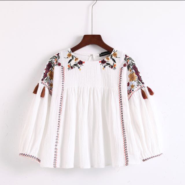 Zara embroidered tassel top, Women's 