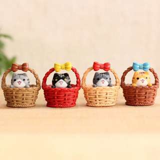 Miniature Cat-in-basket figurines
