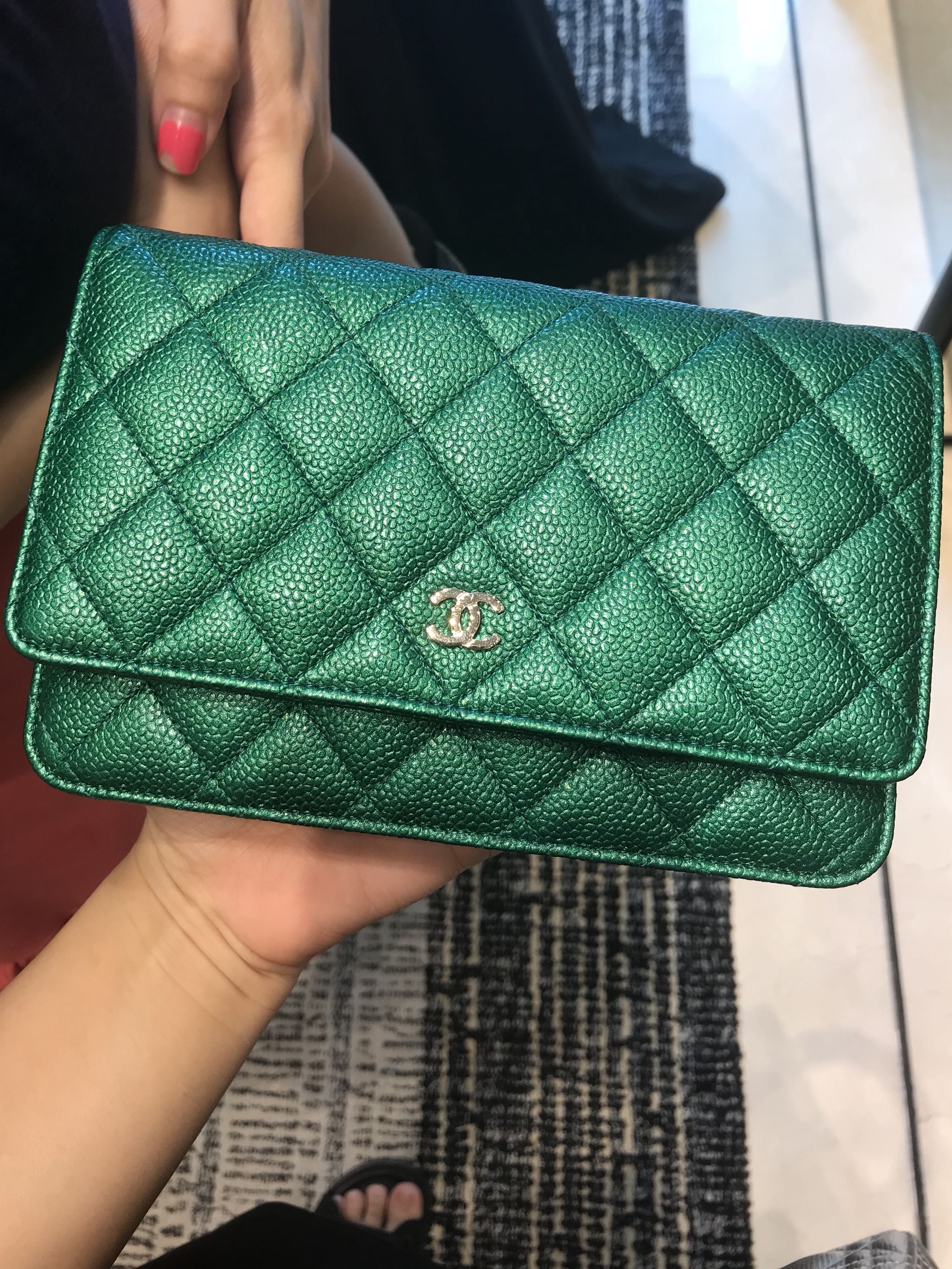 CHANEL Lambskin Quilted Mini Wallet On Chain WOC Light Green 688592   FASHIONPHILE