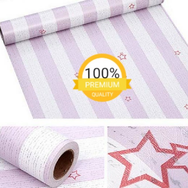 Grosir Murah Wallpaper Sticker Dinding Garis Garis Putih Ungu