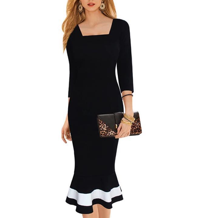 INSTOCK Milady Wriggle Contrast Fish Tail Hem Dress, Women's Fashion