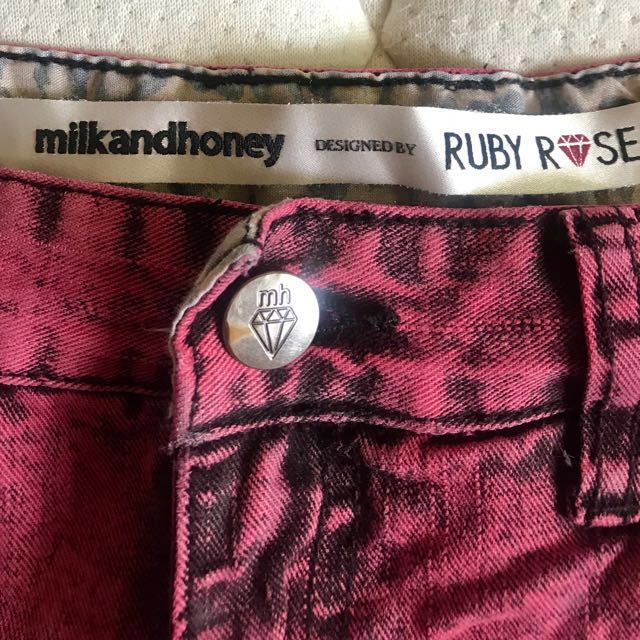 Limited Edition Ruby Rose Milk And Honey Red Studded Denim Shorts