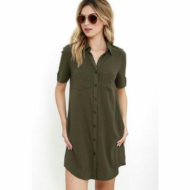Play Dress Olive Green Shirt Dress Women S Fashion Clothes Dresses Skirts On Carousell