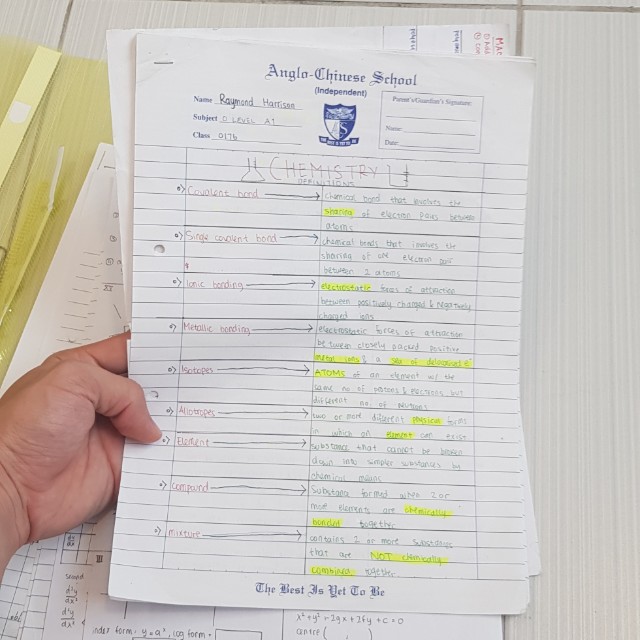 ACSI handwritten Chemistry pure notes for o level, Books