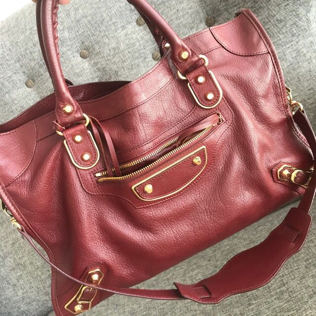 Balenciaga red maroon metallic edge medium