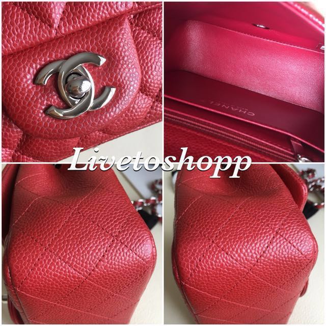 Chanel Mini Square Bag in Red Caviar Leather, Luxury, Bags & Wallets on  Carousell
