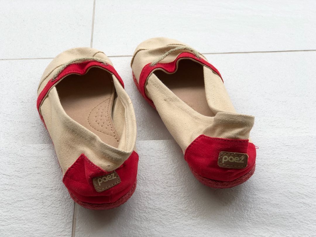 Espadrilles Flat Shoes Red and Cream Canvas Women s Fashion