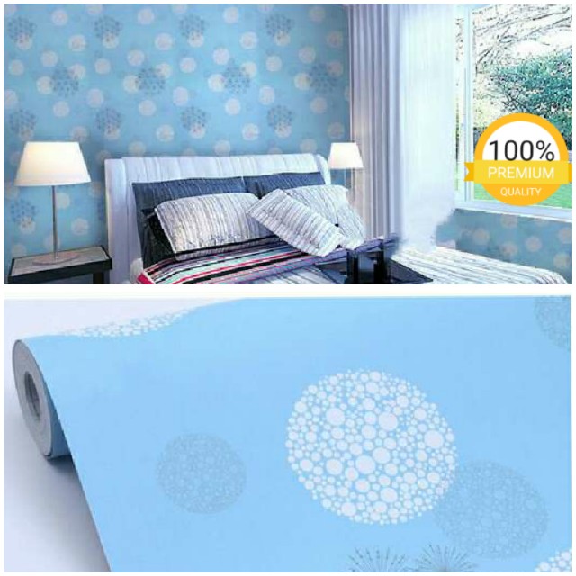 Grosir Murah Wallpaper Sticker Dinding Biru Lingkaran Putih