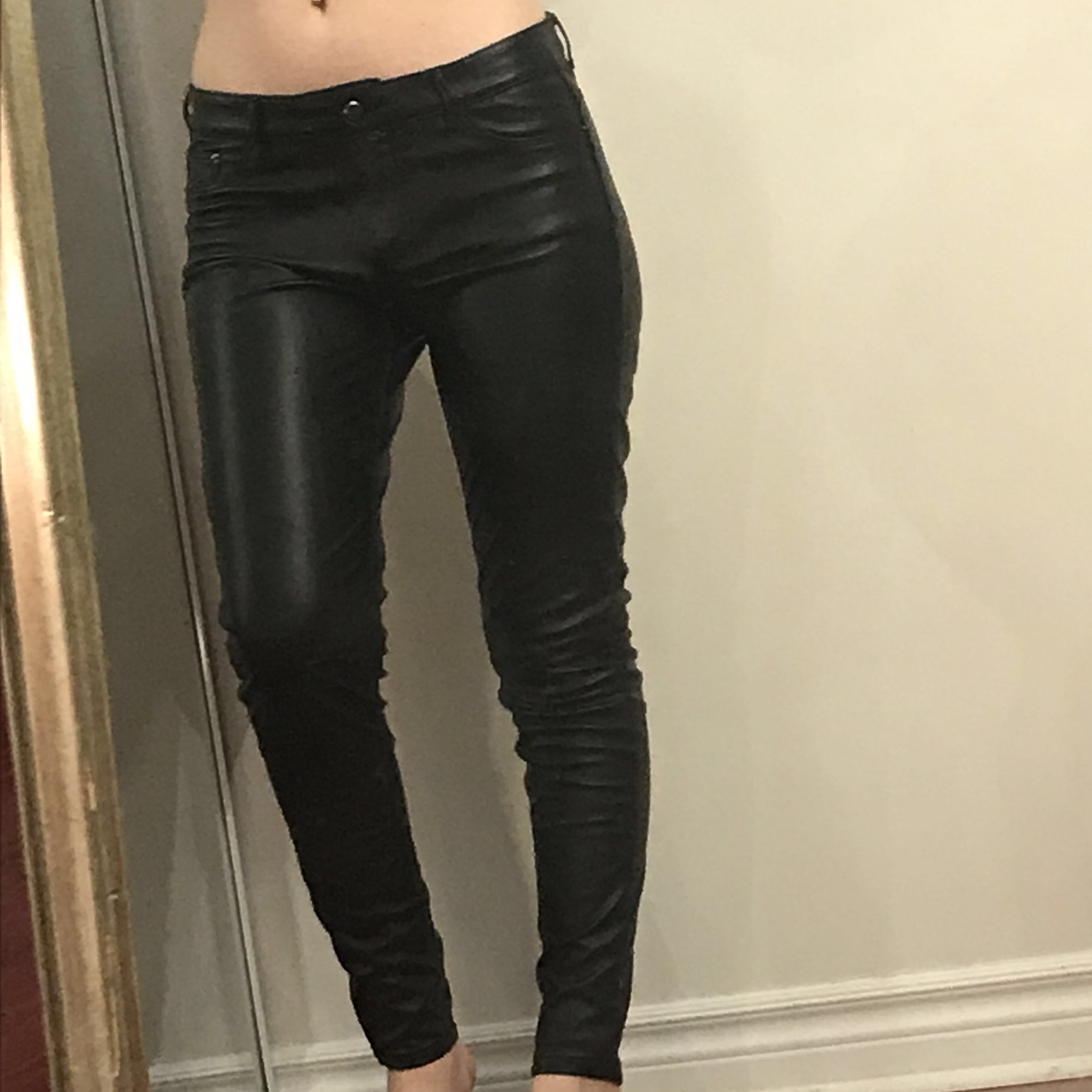 black faux leather pants womens