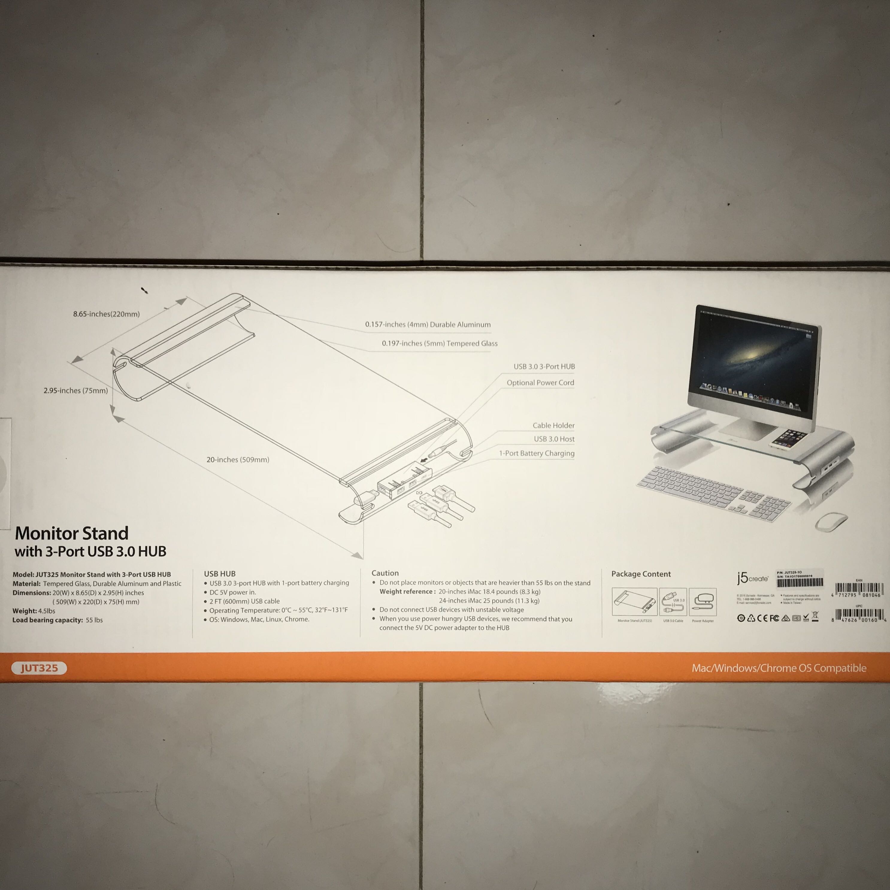 J5 Monitor Stand w/ 3Port USB 3.0 Hub (Sealed), Computers & Tech