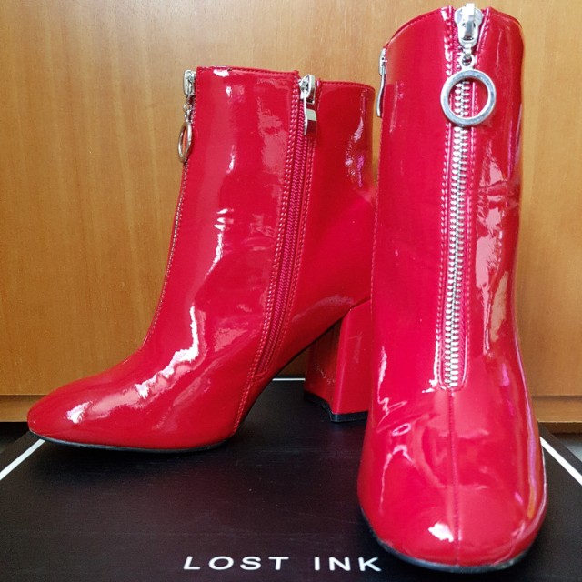 Red top vinyl boots