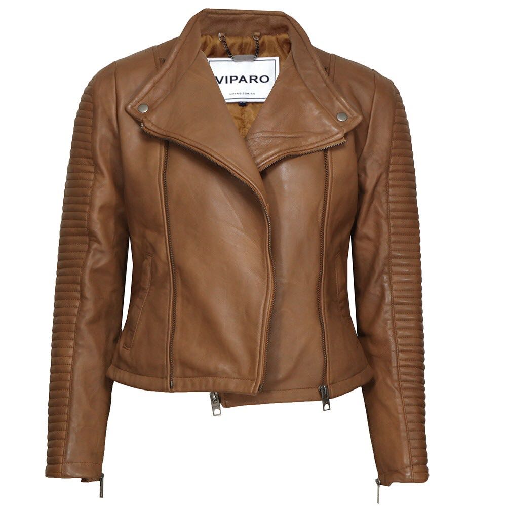Viparo Light Brown Rogue Leather Jacket Women S Fashion Clothes On Photo