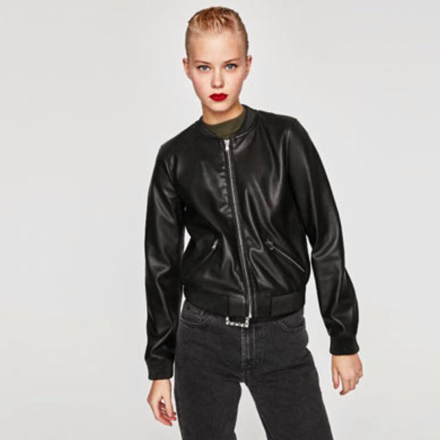 faux leather bomber jacket zara