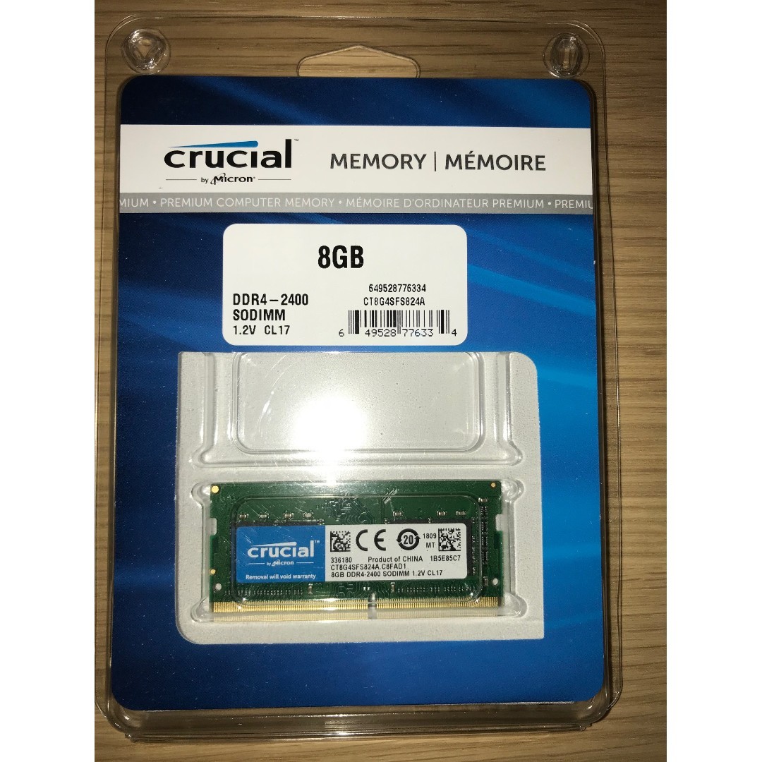 Crucial 8GB Single DDR4 2400 MT/S (PC4-19200) SR x8 Unbuffered 