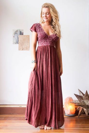 burgundy boho maxi dress