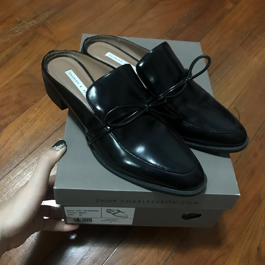 Charles and keith almond toe slip on on sale