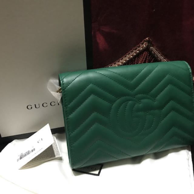 Gucci gg marmont chevron quilted leather flap wallet on a chain online
