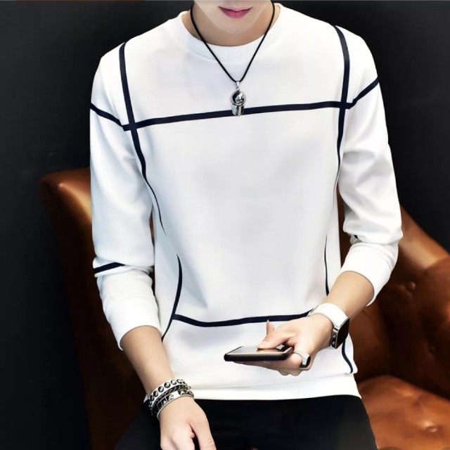 Men s Korean style Long Sleeve white sweater
