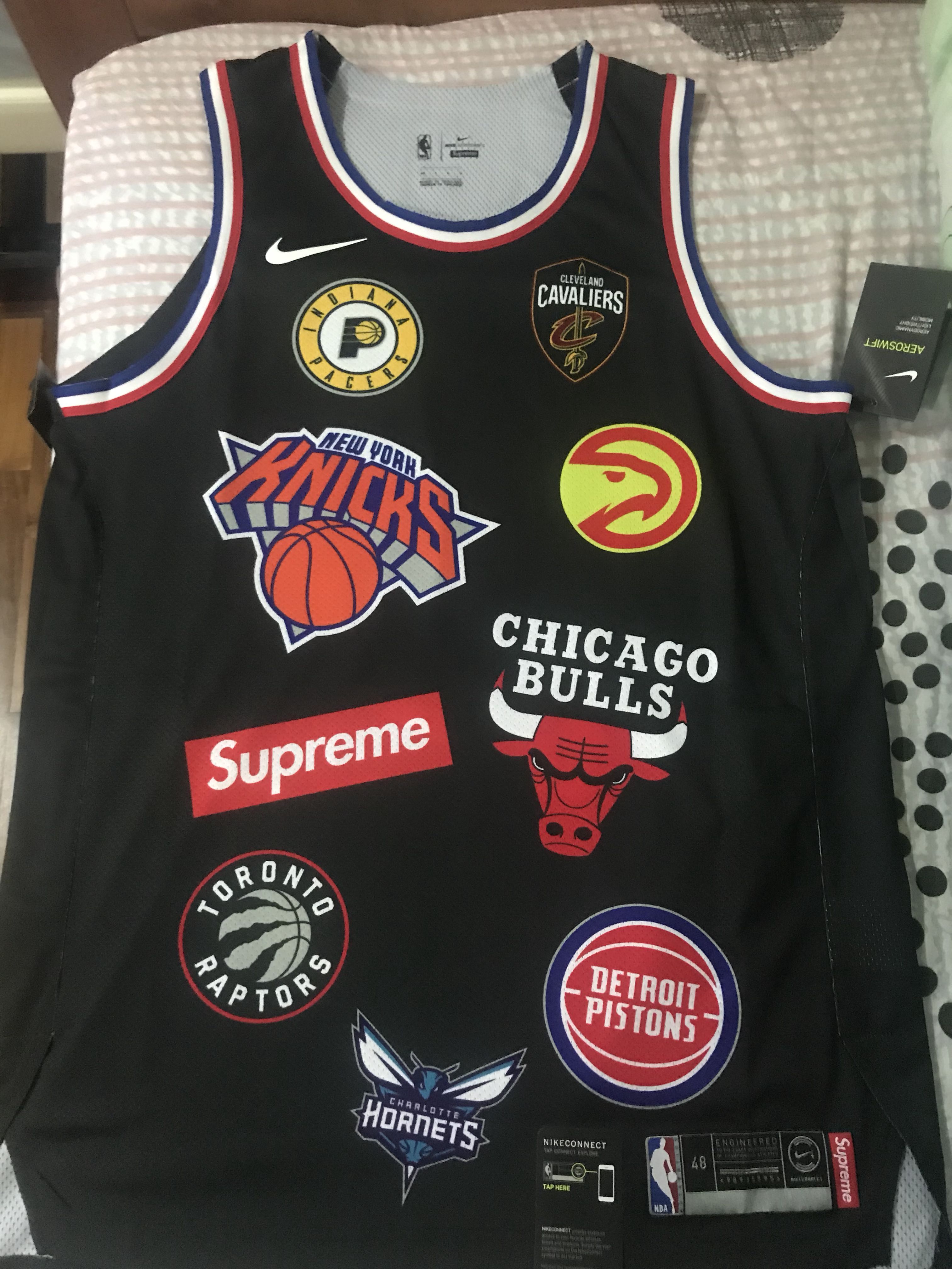 Supreme x Nike x NBA Logos Black Stitched Basketball Jersey(With