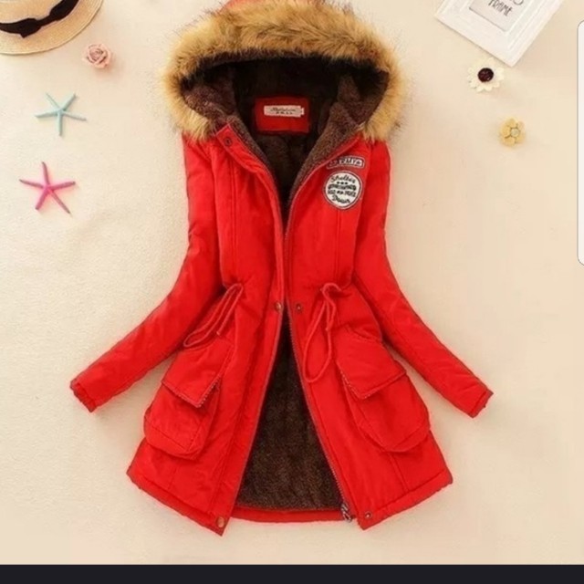 women's red winter coat with hood