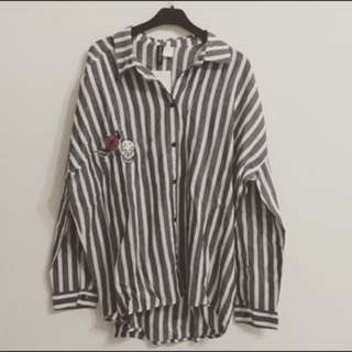 H&M拼貼條紋休閒襯衫