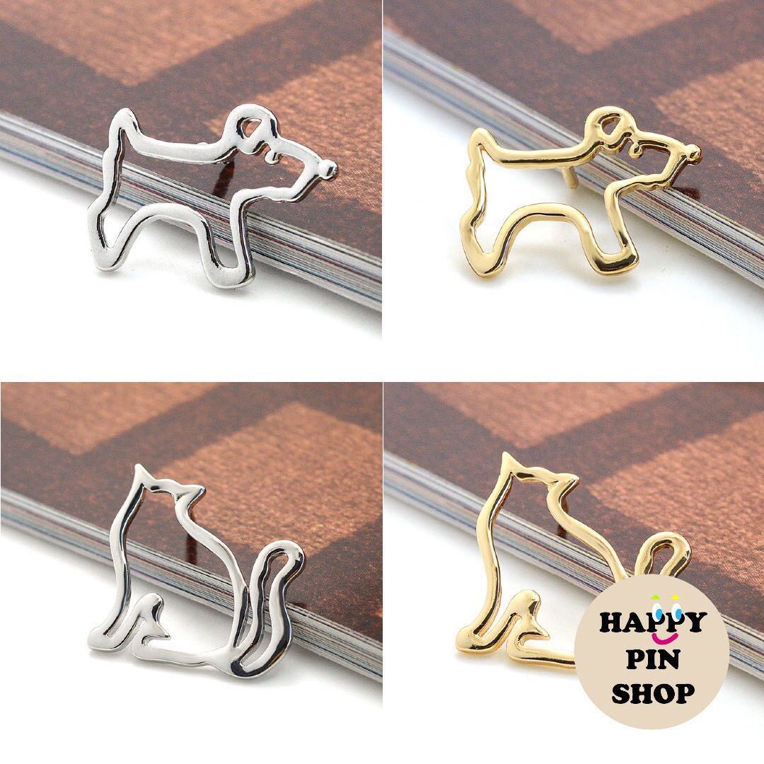 Simple Dog Cat Outline Metal Pin Two Colours Gold Silver Pet Supplies On Carousell